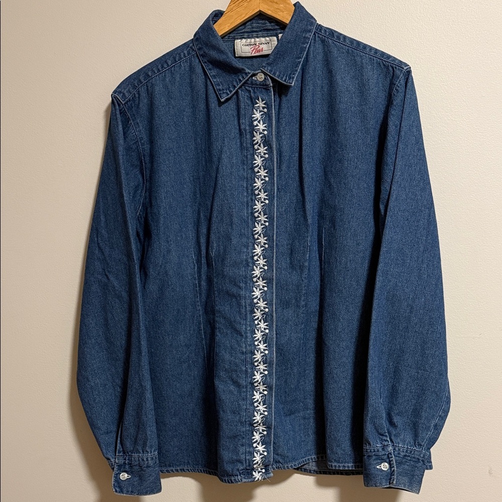 Denim Cowgirl Shirt with Floral Embroidery